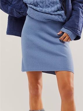 Free People Laurel Blue Ribbed Knit Mini Skirt Size S